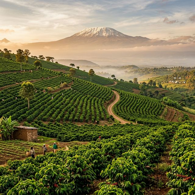 Coffee growing in a lush landscape